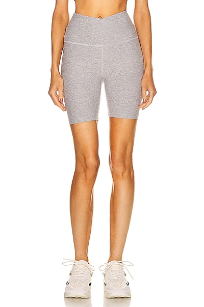 Shop Beyond Yoga Spacedye At Your Leisure High Waisted Biker Short In Silver Mist