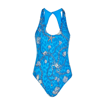 Shop Ganni Blue Printed Swimsuit - 8