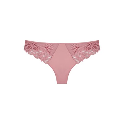 Shop Simone Perele Saga Rose Guipure Lace Thong In Light Pink