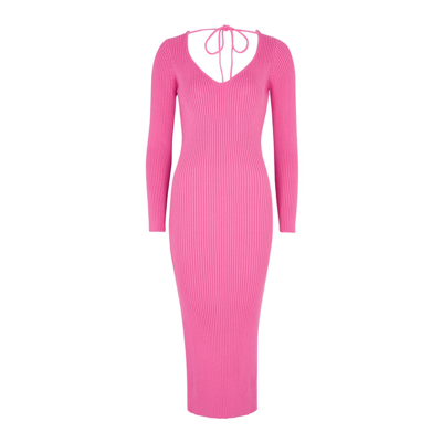 Shop Olivia Rubin Farah Pink Ribbed Cotton-blend Midi Dress