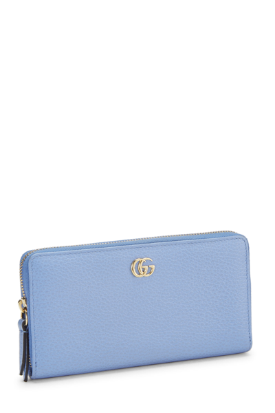 Pre-owned Gucci Blue Leather Gg Zip Around Wallet