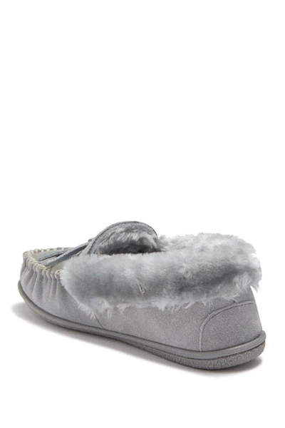 Shop Minnetonka Camp Collar Faux Fur Suede Moccasin In Grey Tonal
