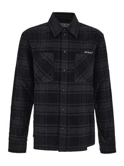 Shop Off-white Outline Flannel Shirt In Grey