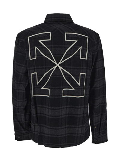 Shop Off-white Outline Flannel Shirt In Grey