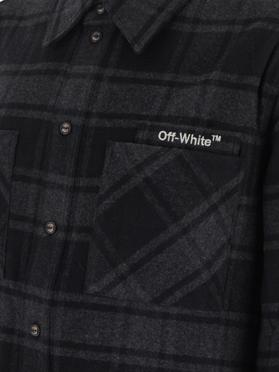Shop Off-white Outline Flannel Shirt In Grey