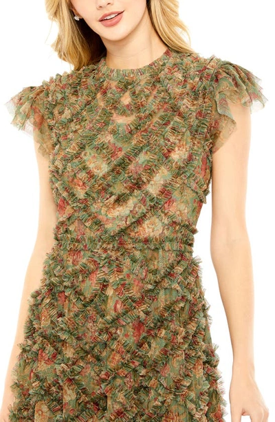 Shop Mac Duggal Floral Cap Sleeve Ruffle A-line Dress In Green Multi