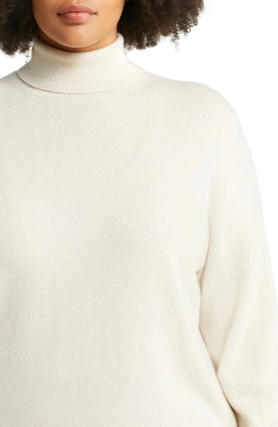 Shop Lafayette 148 Metallic Trim Kindcashmere Turtleneck Sweater In Buff