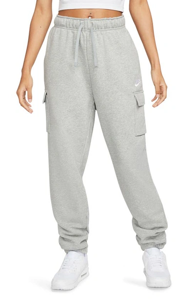 Shop Nike Oversize Fleece Cargo Sweatpants In Dark Grey Heather/ White