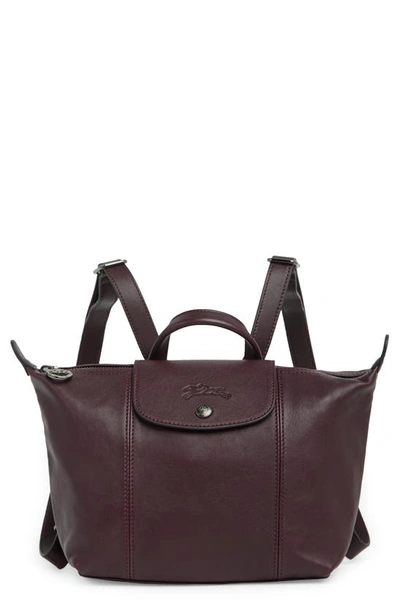 Pliage leather backpack Longchamp Burgundy in Leather - 32711042