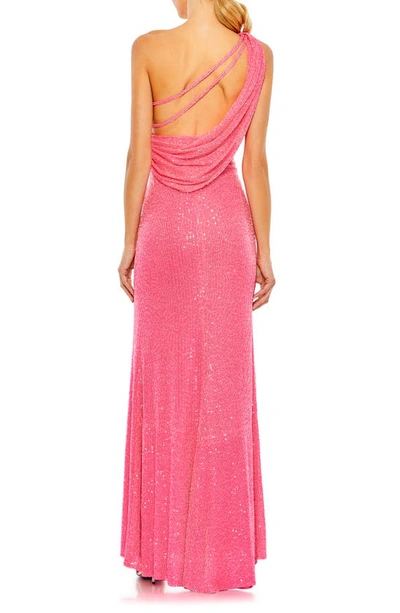 Shop Ieena For Mac Duggal One-shoulder Sequin Gown In Pink