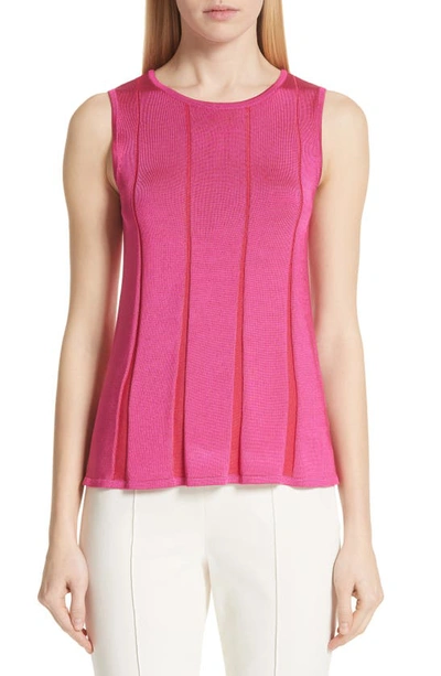 Shop St John Plaited Fit & Flare Sleeveless Sweater In Fuchsia/ Lingonberry