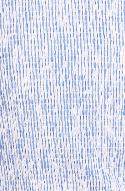 Shop Alexander Wang Smocked Cotton Poplin Button-up Shirt In White/ Blue