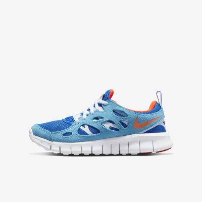 Shop Nike Free Run 2 Big Kids' Shoes In Laser Blue,game Royal,white,safety Orange