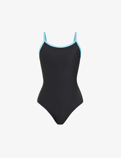 Shop Adanola Scoop-neck Contrast-trims Swimsuit In Black/ocean Blue