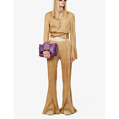Acne Studios Teba Crinkled Wrap-over Silk Top In Caramel Brown