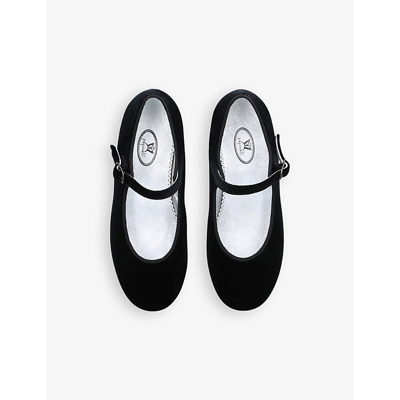 Shop Papouelli Girls Black Kids Avery Round-toe Velvet Shoes 7-8 Years