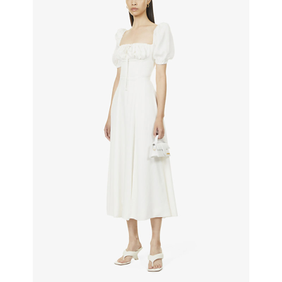 Shop House Of Cb Women's White Tallulah Puffed-sleeve Woven Midi Dress