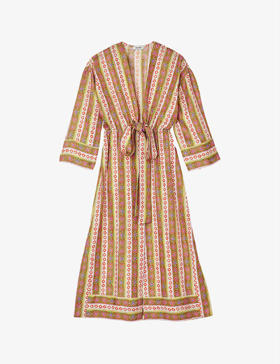 Shop Sandro Women's Verts True Floral Stripe-print Silk Midi Dress