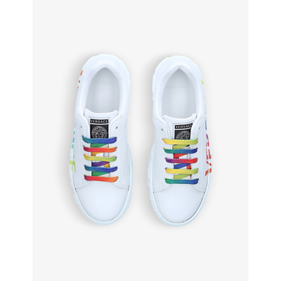 Shop Versace Girls White/oth Kids Rainbow Logo-print Leather Low-top Trainers 6-8 Years