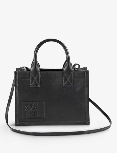 Shop Sandro Noir / Gris Little Kasbah Leather Tote Bag