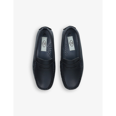 Shop Papouelli Boys Vy Kids Felix Leather Moccasins 2-12 Years In Navy