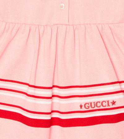 Shop Gucci Baby Logo Cotton Piqué Polo Dress In Pink/mix