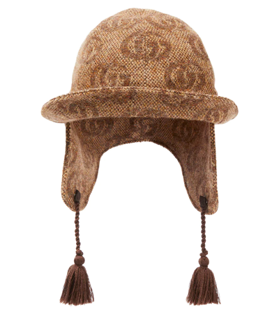 Shop Gucci Double G Jacquard Wool-blend Hat In Nut Brown + Chardonn