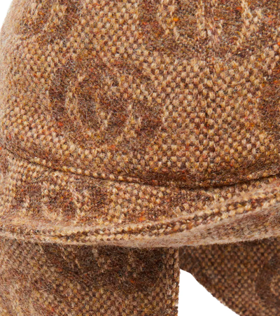 Shop Gucci Double G Jacquard Wool-blend Hat In Nut Brown + Chardonn