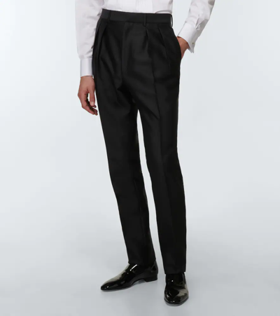 Shop Tom Ford Pleated Wool And Silk Pants In Blk Sld