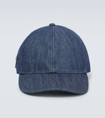 Shop Prada Denim Baseball Cap In Bleu