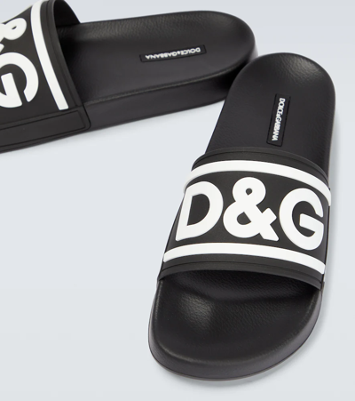Dolce & Gabbana Rubber Beachwear Sliders With Dg Logo In Black/white