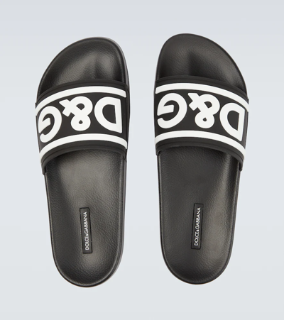 Dolce & Gabbana Rubber Beachwear Sliders With Dg Logo In Black/white