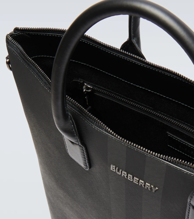 Shop Burberry London Check Canvas Tote Bag In Charcoal