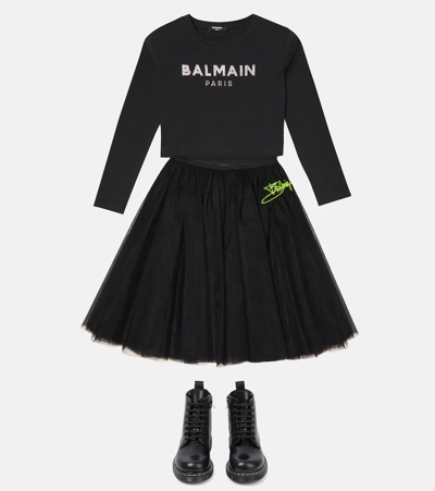 Shop Balmain Embellished Tulle Skirt In Nero