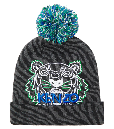 Shop Kenzo Logo Cotton And Cashmere Beanie In Blue