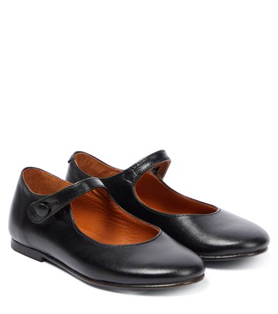 Shop Bonpoint Leather Slippers In Noir