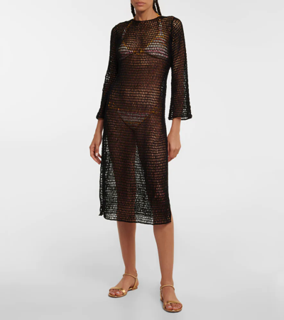 Shop Anna Kosturova Zen Mesh Crochet Beach Dress In Black