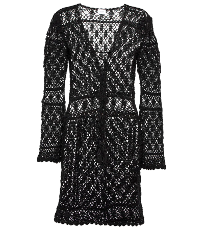 Shop Anna Kosturova Bianca Crochet Cotton Minidress In Black