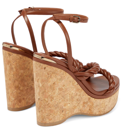Shop Jimmy Choo Diosa 130 Leather Espadrille Wedges In Tan