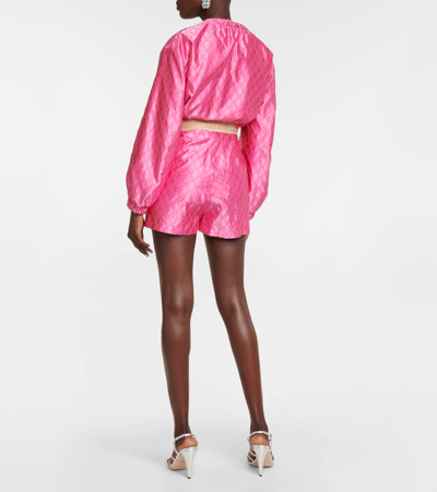 Shop Gucci Gg-embroidered Silk Duchesse Shorts In Petal Peonia/mix