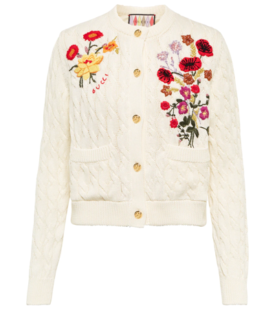 Shop Gucci Floral Cable-knit Cotton Cardigan In Sunlight/mix