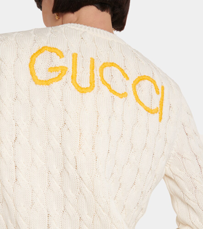 Shop Gucci Floral Cable-knit Cotton Cardigan In Sunlight/mix