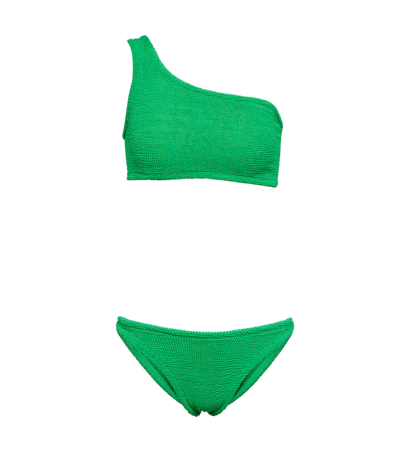 Shop Hunza G Nancy One-shoulder Crinkled Bikini In Emerald