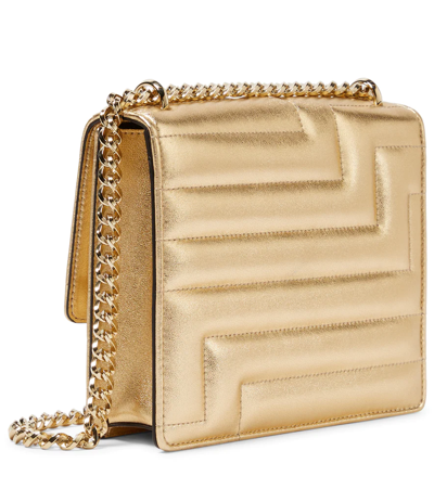 Shop Jimmy Choo Varenne Quad Leather Shoulder Bag In Gold/light Gold