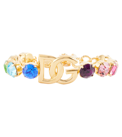 Shop Dolce & Gabbana Crystal-embellished Logo Bracelet In Multicoloured