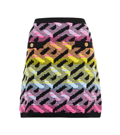 Shop Versace La Greca Wool-blend Miniskirt In Multicolor