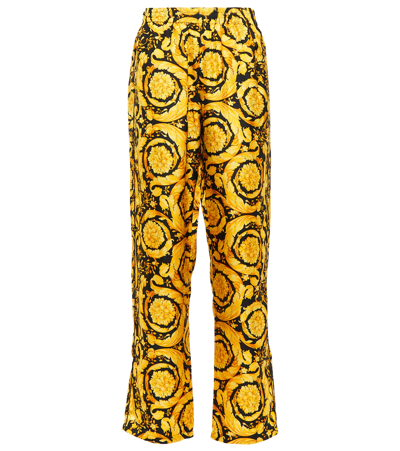 Shop Versace Barocco High-rise Silk Pants In Black+gold