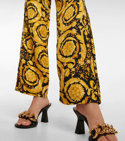 Shop Versace Barocco High-rise Silk Pants In Black+gold