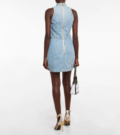 Shop Balmain Embellished Denim Minidress In 6fc Bleu Jean Clair