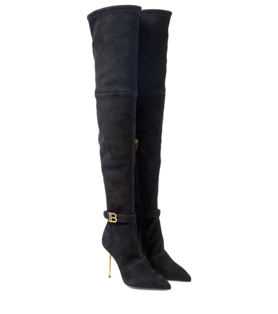Striding In Elegance: Balmain Over The Knee Suede Boots - Shoe Effect